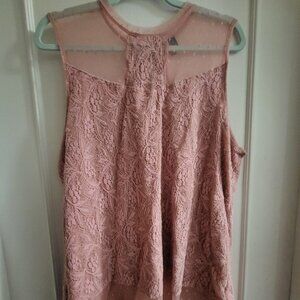 MC Collection Rose Pink Lace & Mesh Sleeveless Blouse - Size XL
